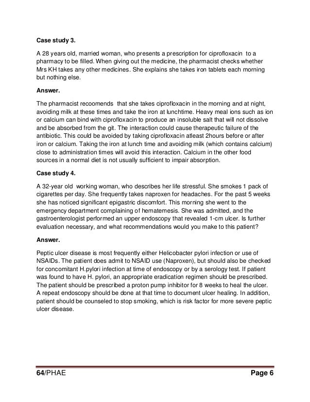 pharmacy case studies with answers